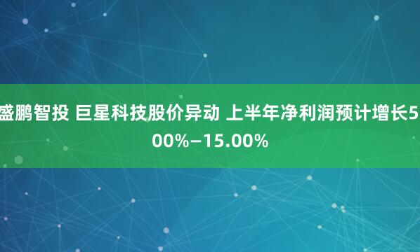 盛鹏智投 巨星科技股价异动 上半年净利润预计增长5.00%—15.00%