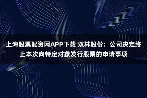 上海股票配资网APP下载 双林股份：公司决定终止本次向特定对象发行股票的申请事项